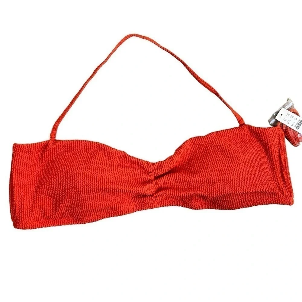 NWT J. Crew Retro Scrunchie Sweetheart Bikini Top in Vivid Flame Coral Red Sz 3X